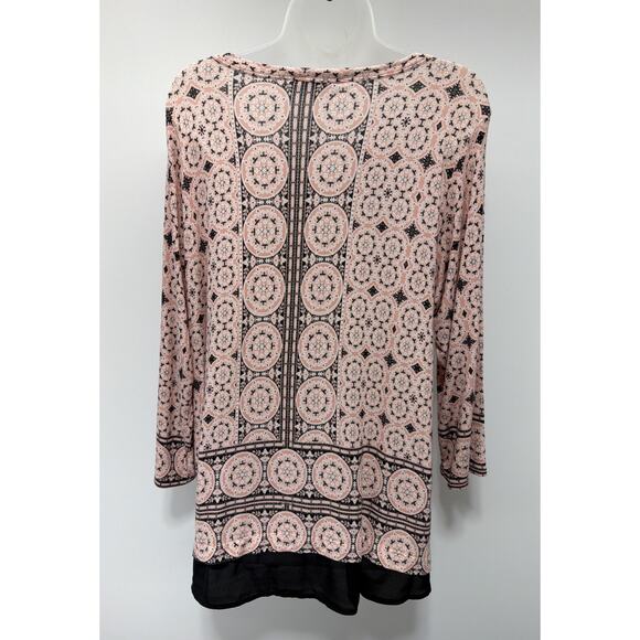 Rose + Olive Scoop Neck Top Womens 1X Pink Floral Bell Sleeve Knit Cottagecore - Picture 3 of 7